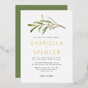 Sage Green Modern Olive Branch Hochzeit Gold Folieneinladung