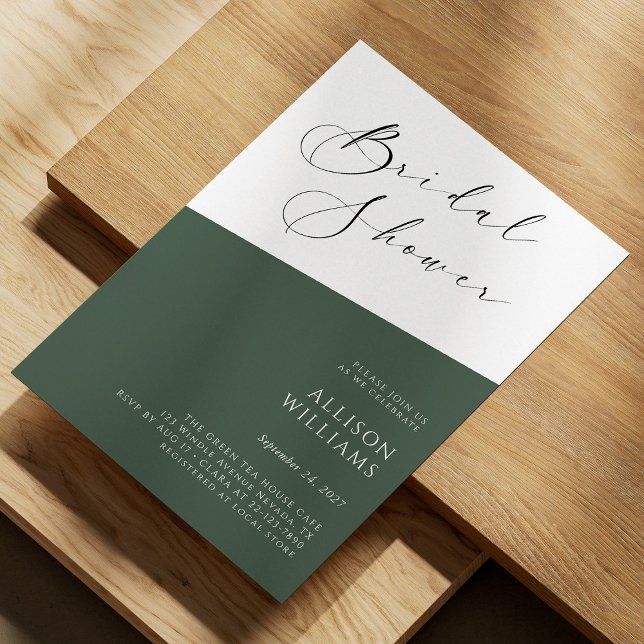 Sage Green Modern Script Bridal Dusche Einladung (Sage Green Modern Script Bridal Shower Invitation Personalized)