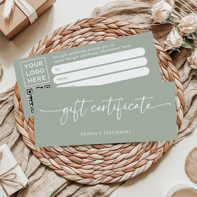 Sage Green Modern Script | Geschenkgutschein (Von Creator hochgeladen)