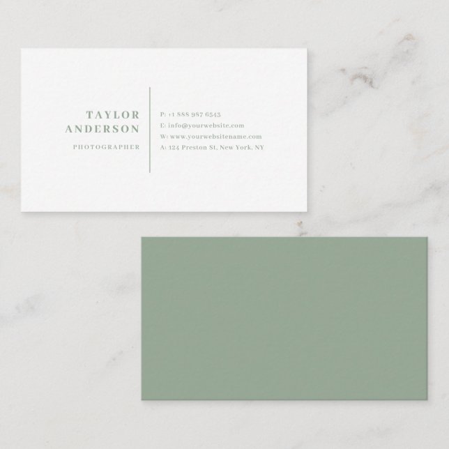 Sage Green Modern SerienTypografie Minimalistisch Visitenkarte (Vorne/Hinten)