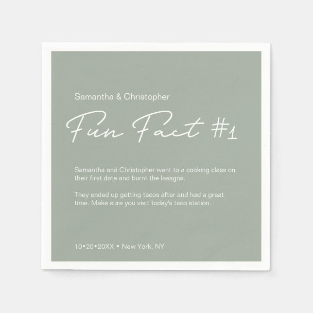 Sage green Modern Simple Couple Fun Fee Wedding Serviette (Vorderseite)