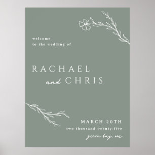 Sage Green Modern Stencied Floral Begrüßungszeiche Poster