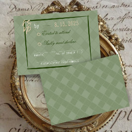 Sage Green Modern Vintag Harlequin Wedding RSVP Begleitkarte