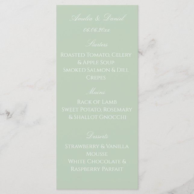  Sage Green Modern Wedding Menu Card Menükarte (Vorderseite)