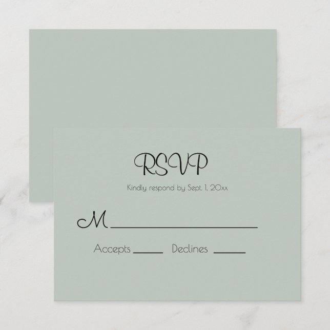 Sage Green Modern Wedding RSVP Card Karte (Vorne/Hinten)