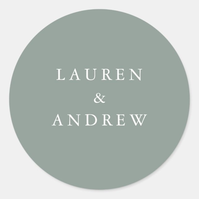 Sage Green Modern Wedding Umschlag Aufklebers Runder Aufkleber (Vorderseite)