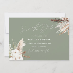 Sage Green Modern White Bohemisch Floral Wedding Save The Date