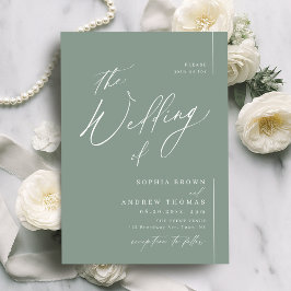 Sage Green moderne Drehbuch minimalistische Hochze Einladung