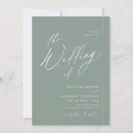 Sage Green moderne Drehbuch minimalistische Hochze Einladung