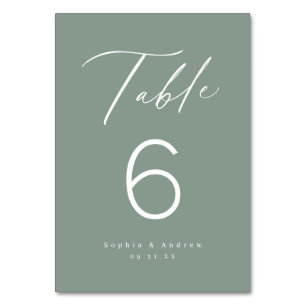 Sage Green moderne Drehbuch minimalistische Hochze Tischnummer