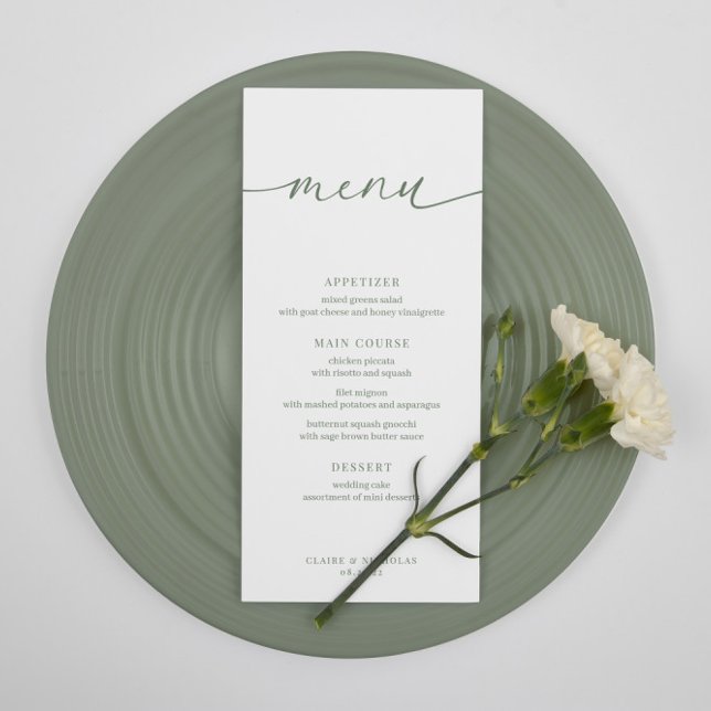 Sage Green Moderne Elégant Mariage Accueil Menu (Créateur téléchargé)