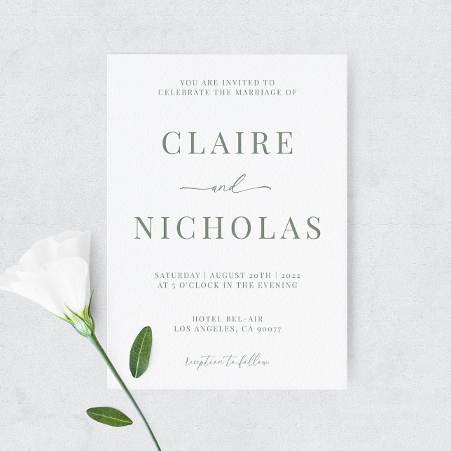 Sage Green Moderne Élégant Mariage Invitation (Créateur téléchargé)