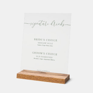 Sage Green Moderne Élégant Mariage Signature Boiss