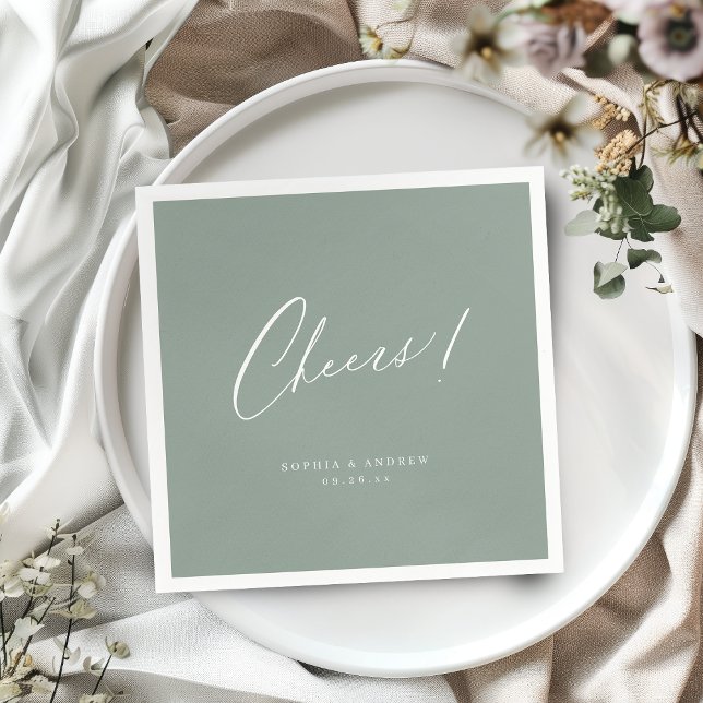 Sage Green moderne jubeln Skript minimalistische H Serviette (Sage Green modern cheers script minimalist wedding Napkins)