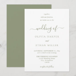 Sage Green Moderne Minimalistische einfache Hochze Einladung