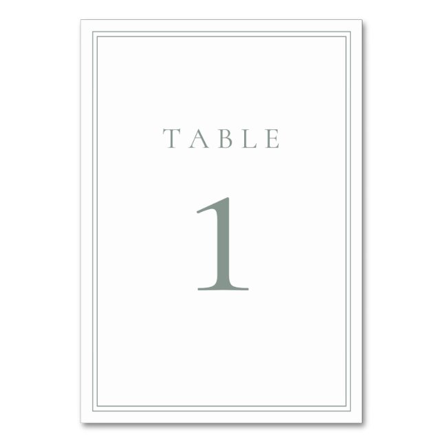 Sage Green Moderne Minimalistische Hochzeit Tischnummer (Vorderseite)