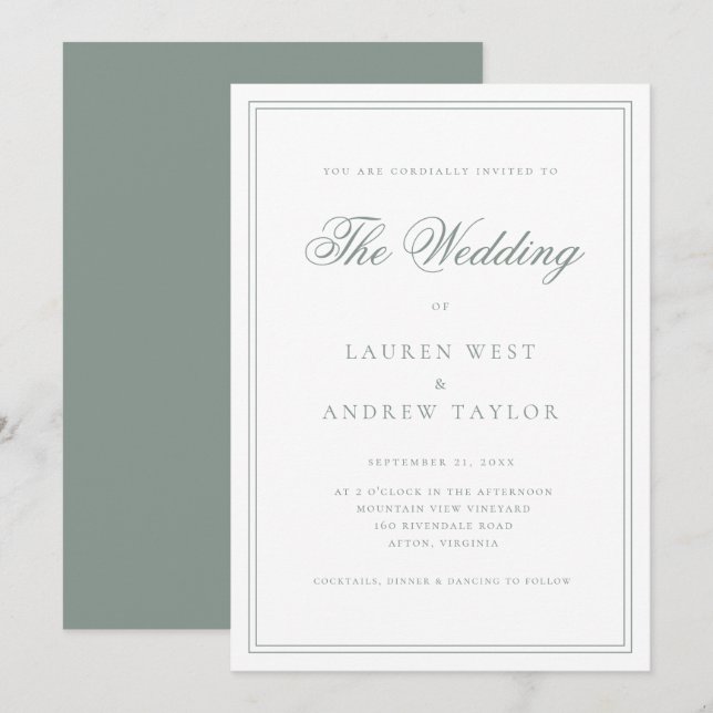 Sage Green Moderne Minimalistische Hochzeitseinlad Einladung (Vorne/Hinten)