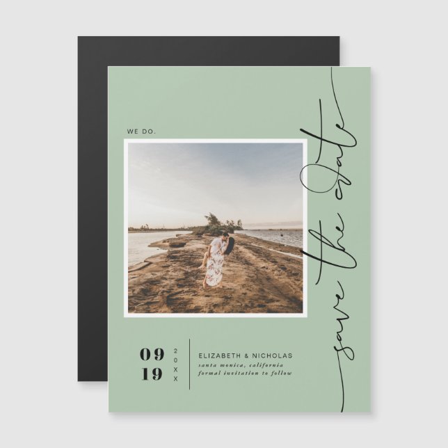 Sage Green | Modernes Minimal-Save the Date-Foto Magneteinladung (Vorne/Hinten)