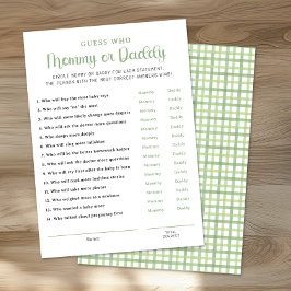 Sage Green Mommy or Daddy Baby Shower Game Card Hinweiskarte