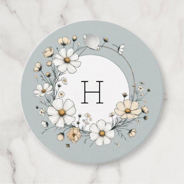 Sage Green Monogram Boho Blume Personalisiert Geschenkanhänger (Vorderseite)