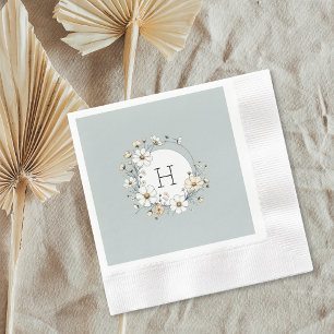 Sage Green Monogram Boho Blume Personalisiert Serviette