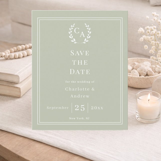 Sage green monogram budget wedding Save the Date  Flyer (Von Creator hochgeladen)