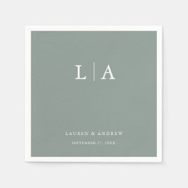 Sage Green Monogram Elegant Simple Wedding Napkins Serviette