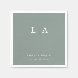 Sage Green Monogram Elegant Simple Wedding Napkins Serviette