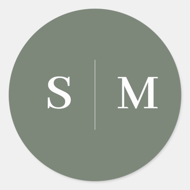 Sage Green Monogram Elegant Wedding Runder Aufkleber (Vorderseite)