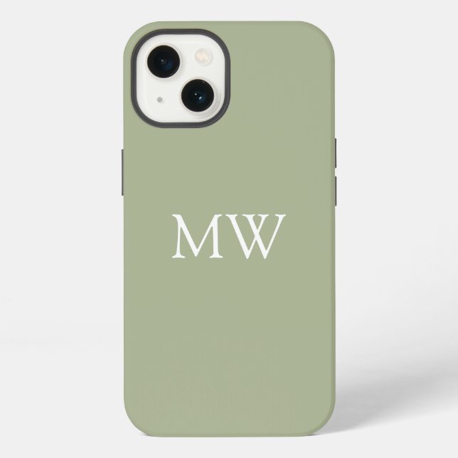 Sage Green Monogram Initials Trendy Boho iPhone Hülle (Rückseite)