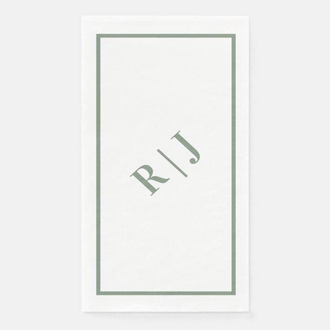 Sage Green Monogram Initials White Script Wedding Serviette (Vorderseite)