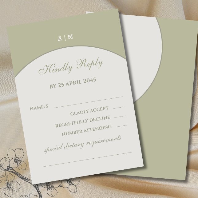 Sage Green Monogram Japandi Wedding RSVP Card Karte (Von Creator hochgeladen)