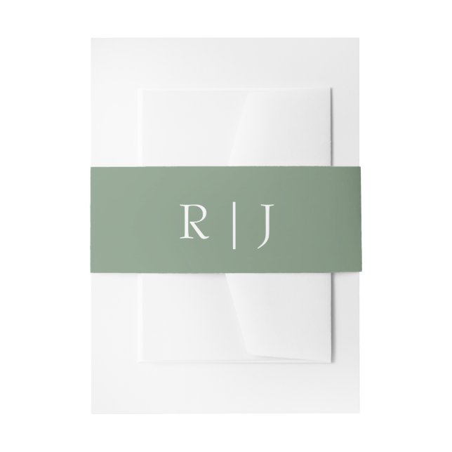 Sage Green Monogram Letters Verlobung Hochzeit Einladungsbanderole (Vorderseite Beispiel)