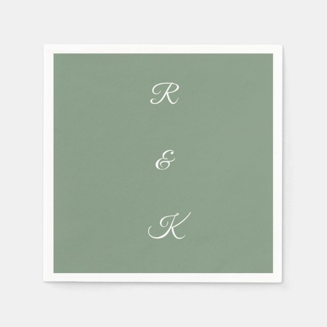 Sage Green Monogram Letters White Elegant Wedding Serviette (Vorderseite)