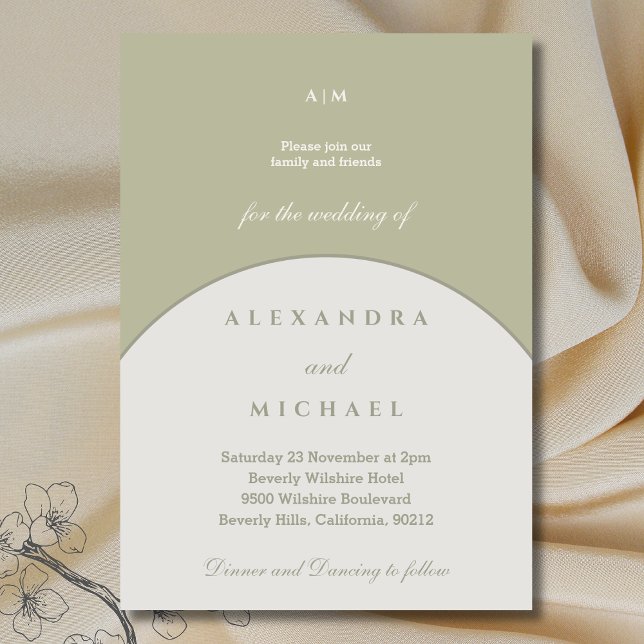Sage Green Monogram Minimalistisch Japandi Wedding Einladung (Von Creator hochgeladen)
