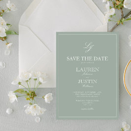 Sage Green Monogram Modern Script Save the Date Einladung