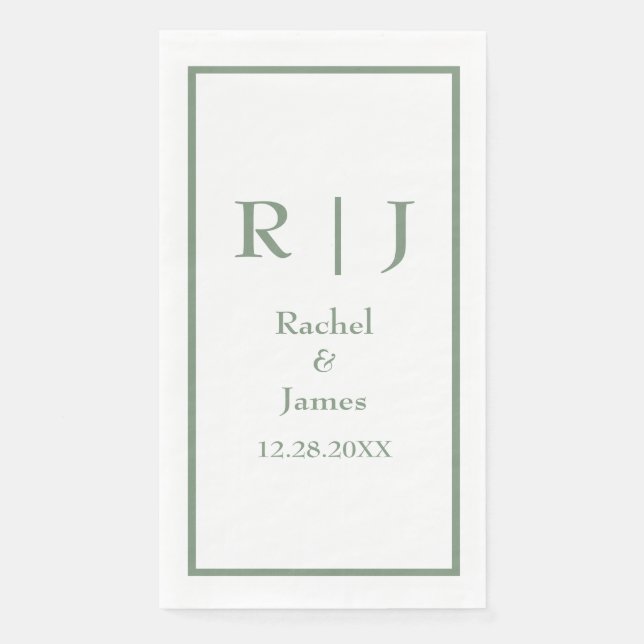 Sage Green Monogram Name Elegant Minimal Wedding Serviette (Vorderseite)