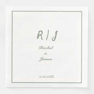 Sage Green Monogram Name Elegant Script Wedding Serviette