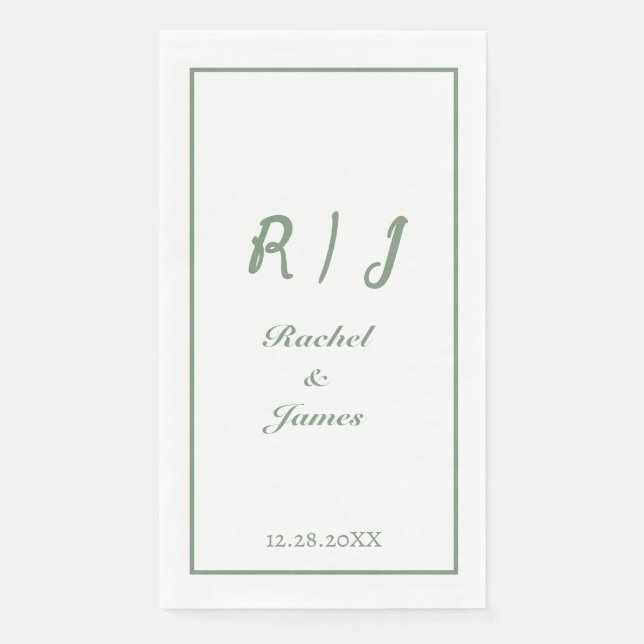 Sage Green Monogram Name Elegant Script Wedding Serviette (Vorderseite)