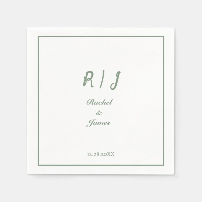 Sage Green Monogram Name Elegant Script Wedding Serviette (Vorderseite)