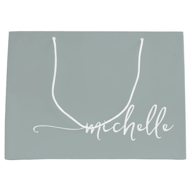 Sage Green Monogram Name Script Calligraphy Große Geschenktüte (Vorderseite)