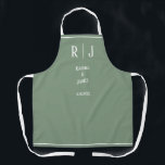 Sage Green Monogram Simple Elegant Trendy Wedding Schürze<br><div class="desc">Entworfen mit Vorlagen für mit Monogramm Initialen,  Namen und Datum,  die Sie anpassen können!</div>