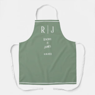 Sage Green Monogram Simple Elegant Trendy Wedding Schürze