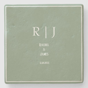 Sage Green Monogram Simple Elegante Moderne Hochze Steinuntersetzer