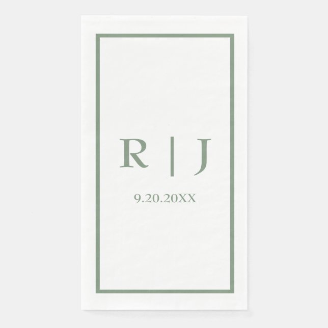 Sage Green Monogram Simple Elegany Classy Wedding Serviette (Vorderseite)
