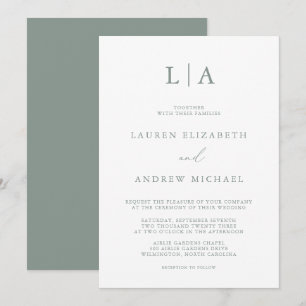 Sage Green Monogram Simple Minimalistisch Wedding  Einladung