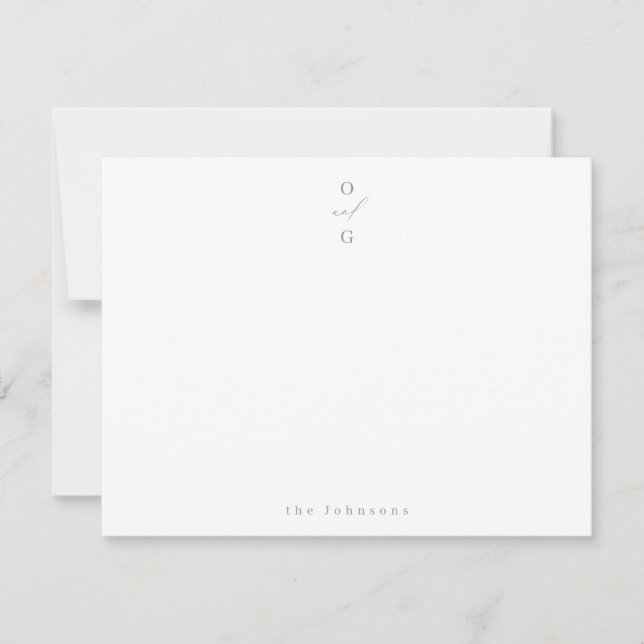 Sage Green Monogram simple personalisiert Statione Mitteilungskarte (Vorderseite)