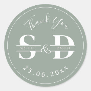 Sage Green Monogram Vielen Dank Gastgeschenke Hoch Runder Aufkleber