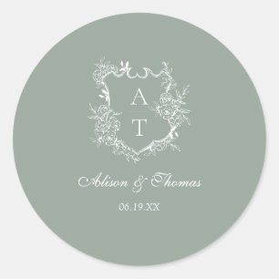 Sage Green Monogram Wappen Wedding Umschlag Aufkle Runder Aufkleber