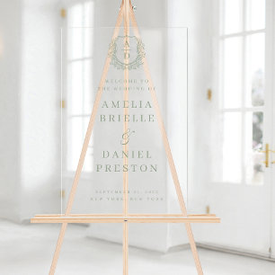 Sage Green Monogram Wappen Wedding Welcome Sign Acrylschild
